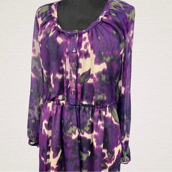 J.Crew Long Sleeve Silk Floral Purple Print Dress Sz 8 - Picture 9 of 9